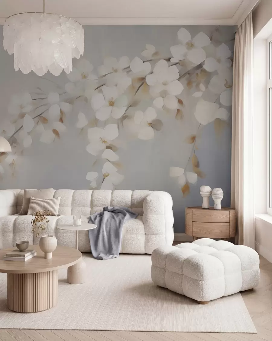 murais de parede Galho abstrato com flores — imitação de pintura w05665