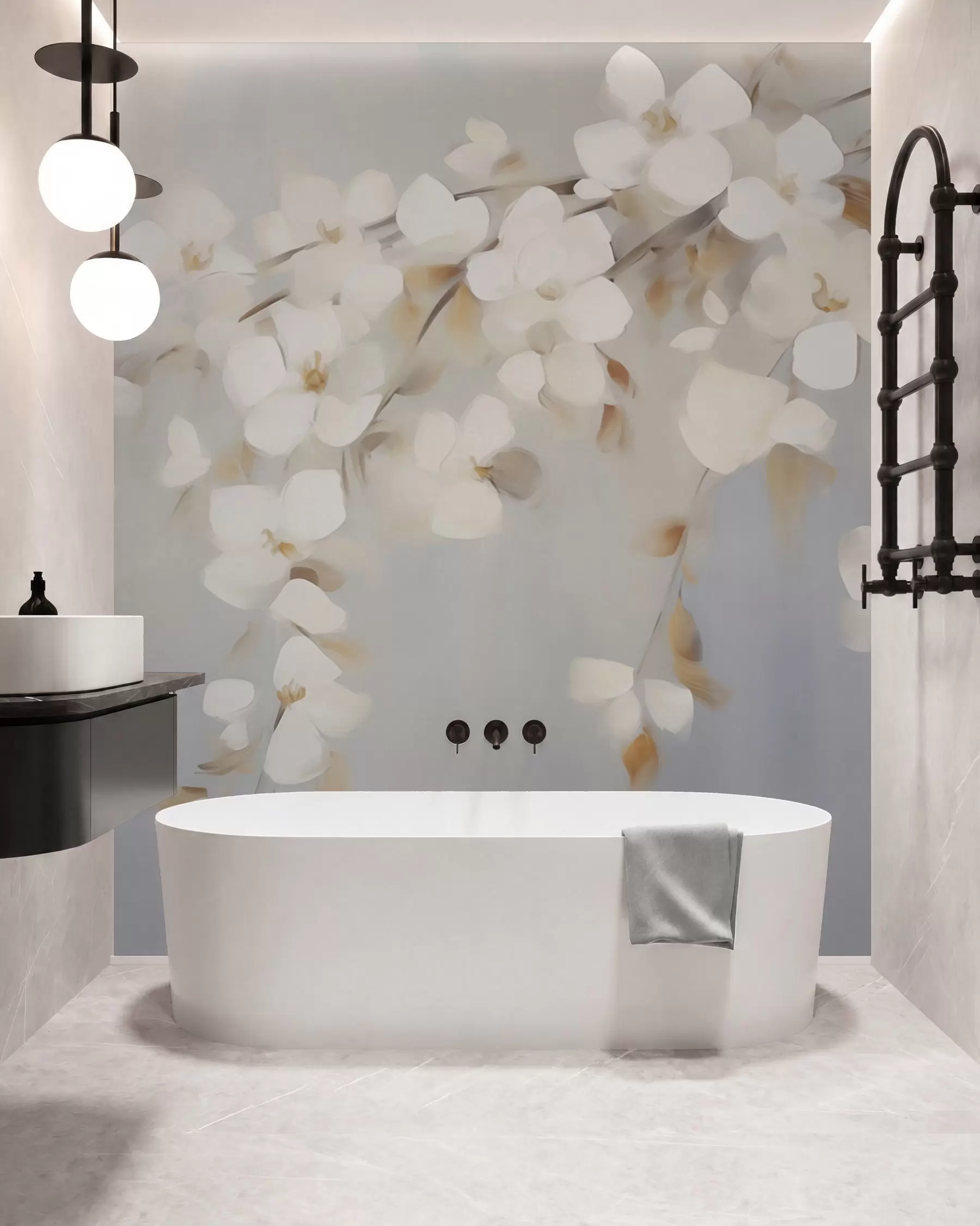 murais de parede Galho abstrato com flores — imitação de pintura w05665