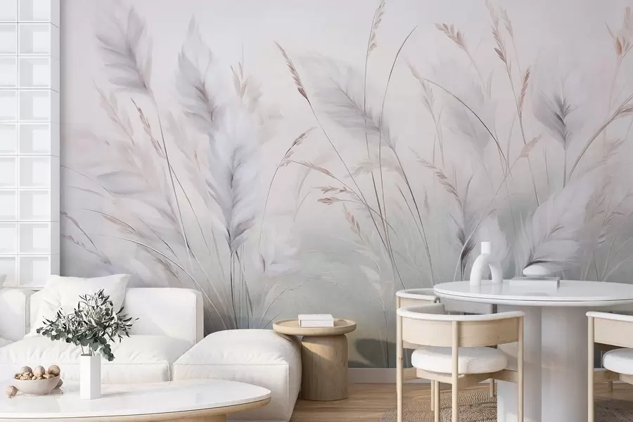 murais de parede Grama alta e esvoaçante balança suavemente contra um fundo suave e discreto; uma delicada obra de arte natural w09831