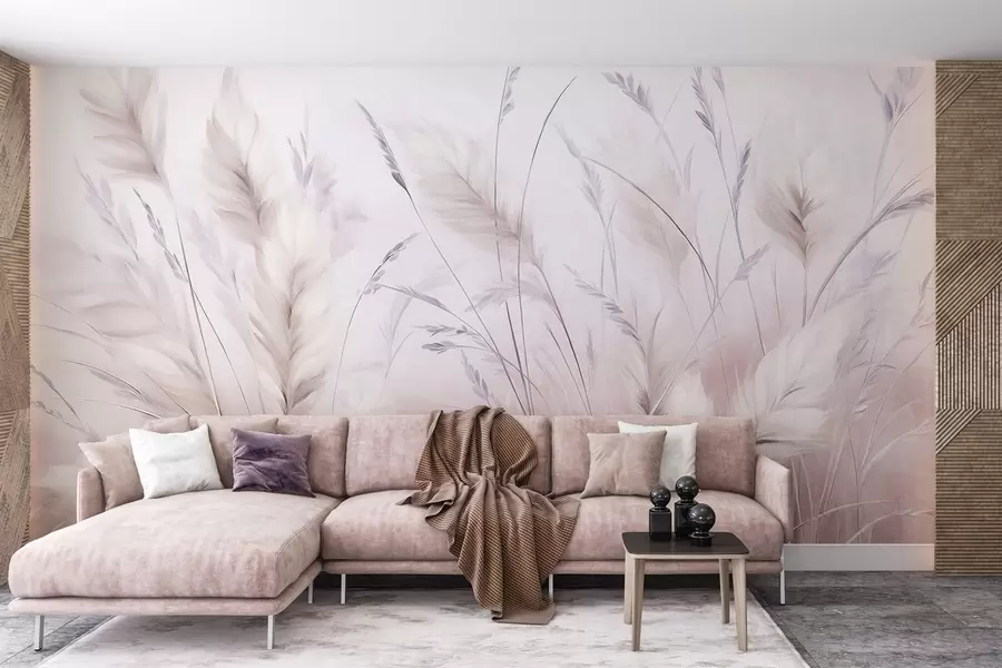 murais de parede Grama alta e esvoaçante balança suavemente contra um fundo suave e discreto; uma delicada obra de arte natural w09831v1