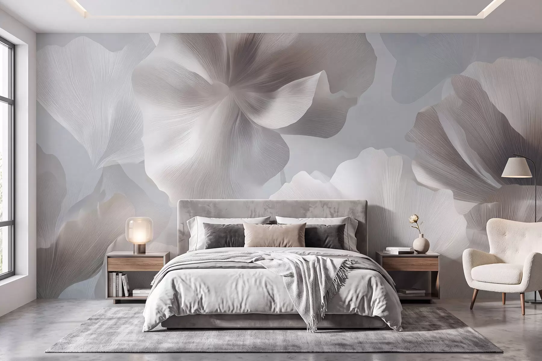 murais de parede Pétalas de flores de seda volumosas em tons suaves de pastel w09928