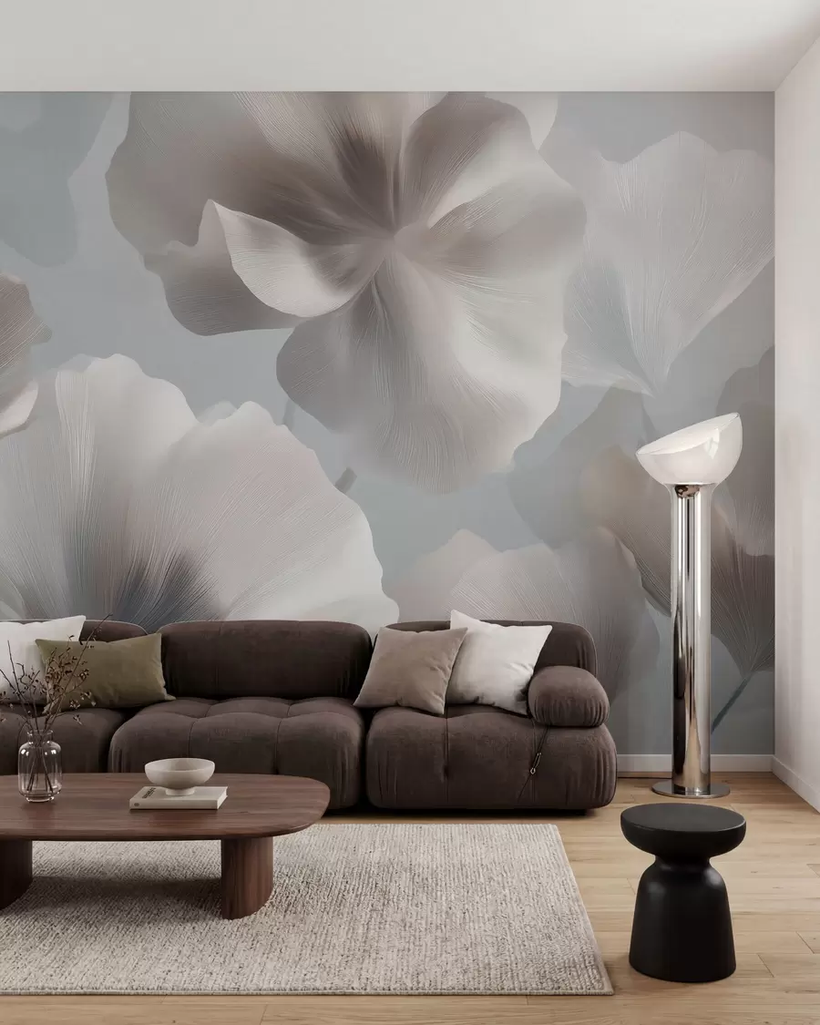 murais de parede Pétalas de flores de seda volumosas em tons suaves de pastel w09928