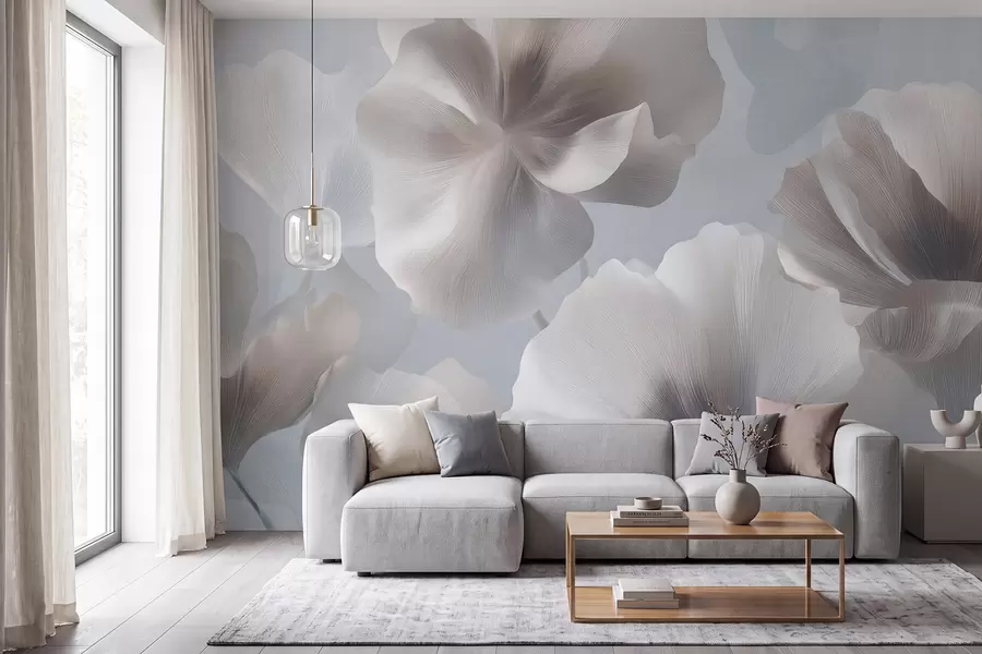 murais de parede Pétalas de flores de seda volumosas em tons suaves de pastel w09928