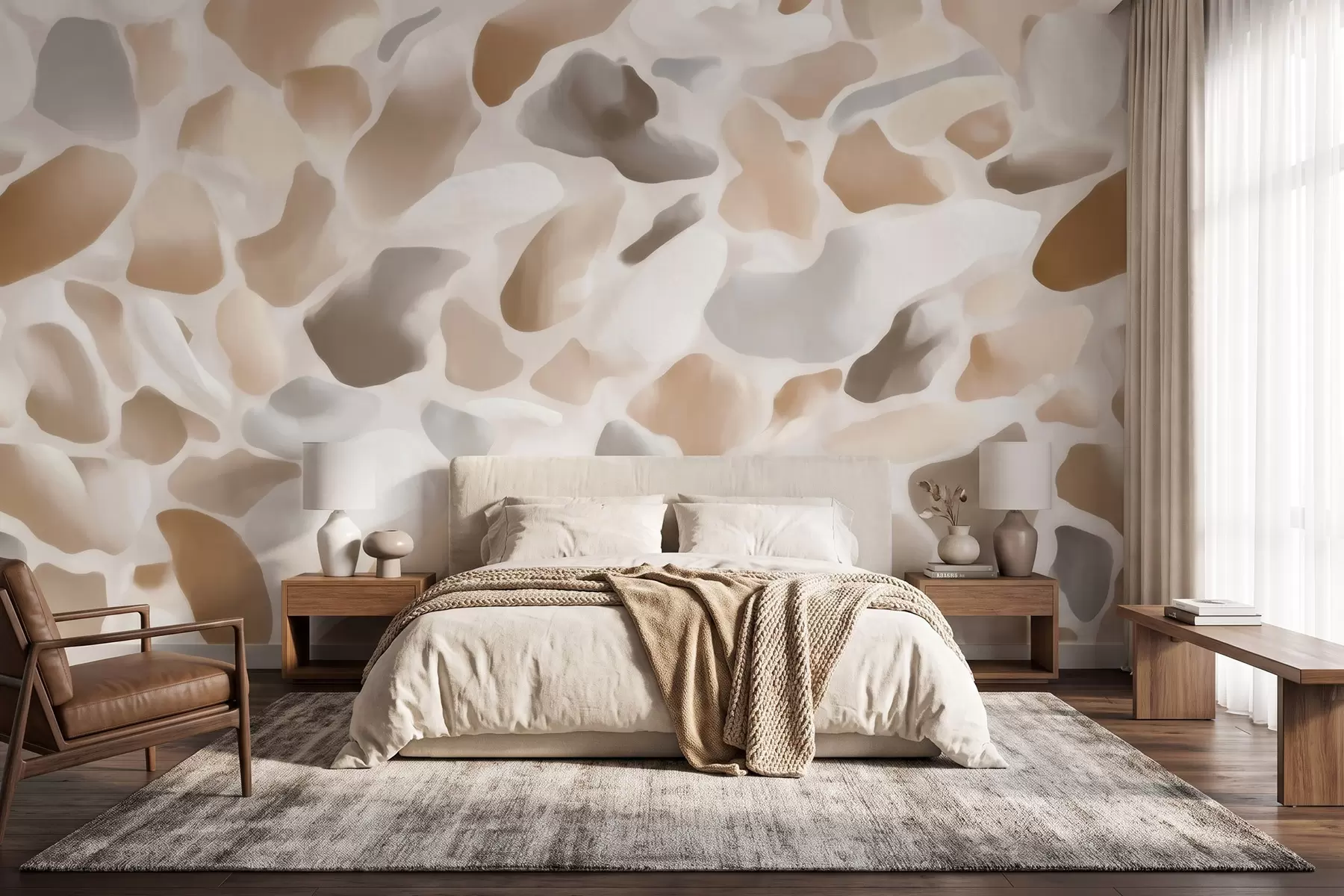 murais de parede Textura abstrata de terrazzo natural em tons claros w09933