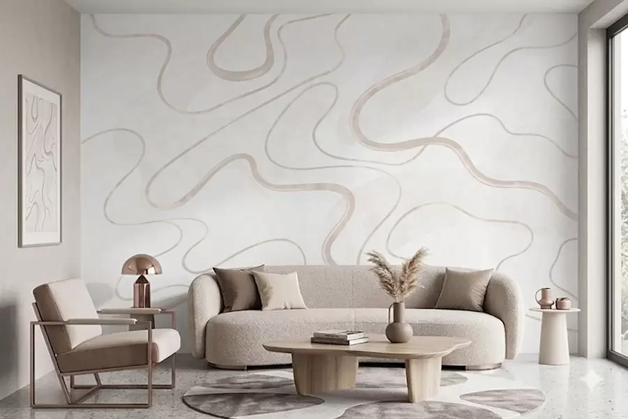 murais de parede Linhas abstratas e fluidas sobre um fundo claro w05726