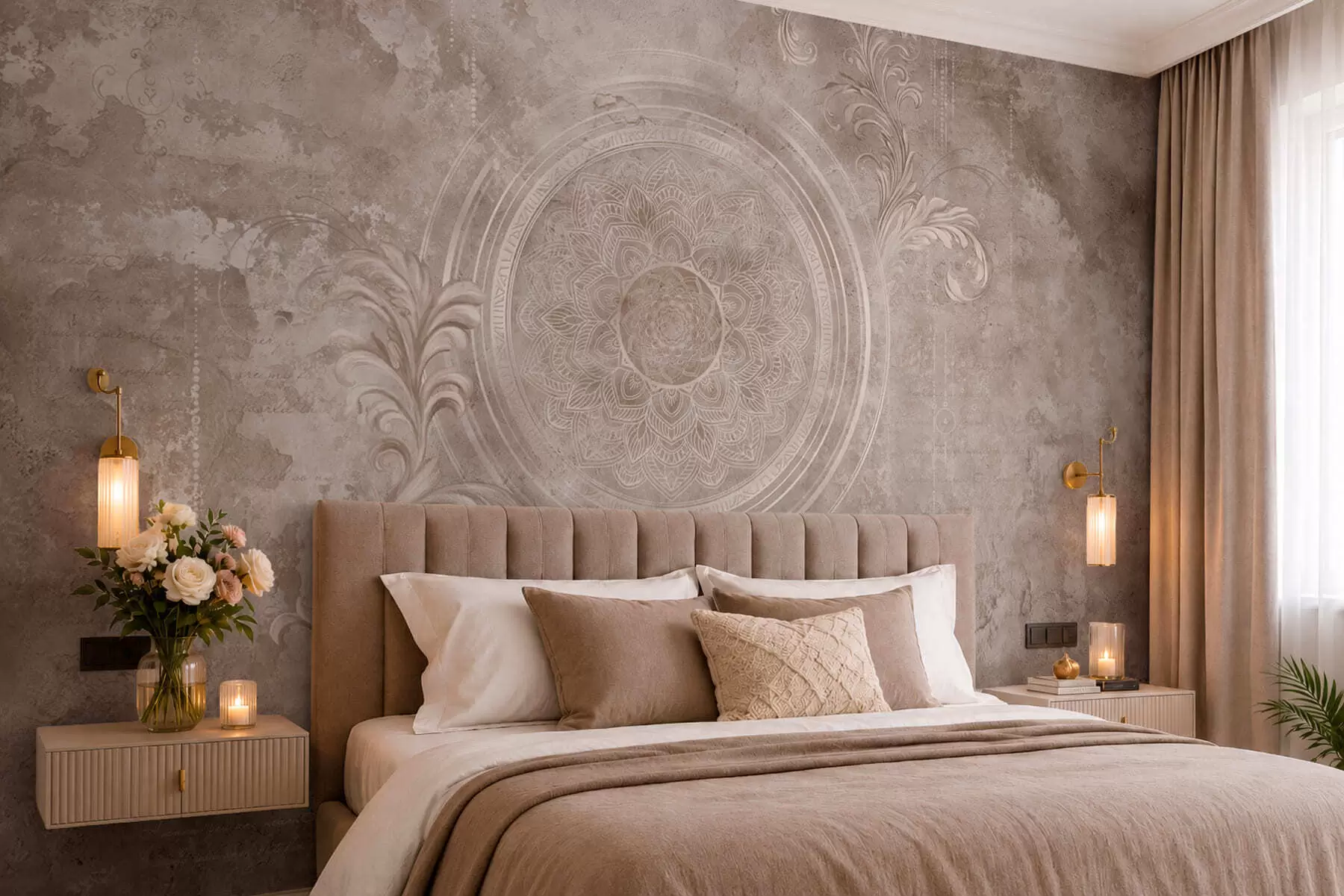 murais de parede Padrão circular ornamental sobre um fundo texturizado w05727
