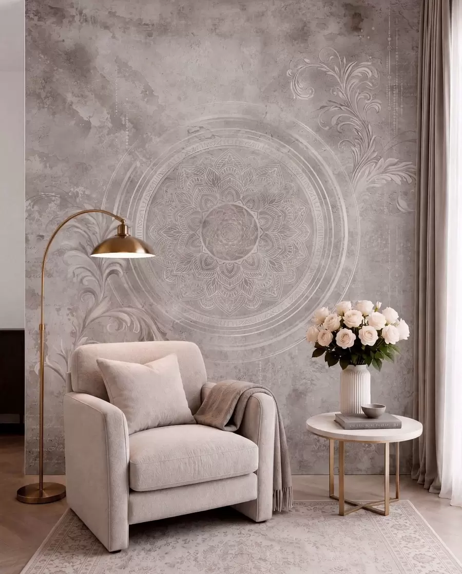 murais de parede Padrão circular ornamental sobre um fundo texturizado w05727