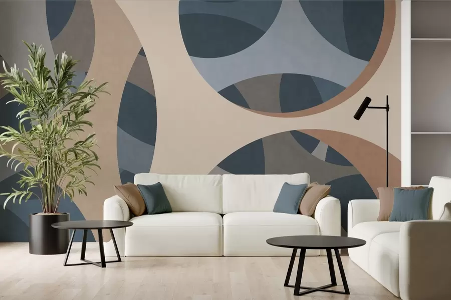 murais de parede abstração textural contemporânea em tons de azul e bege w05751