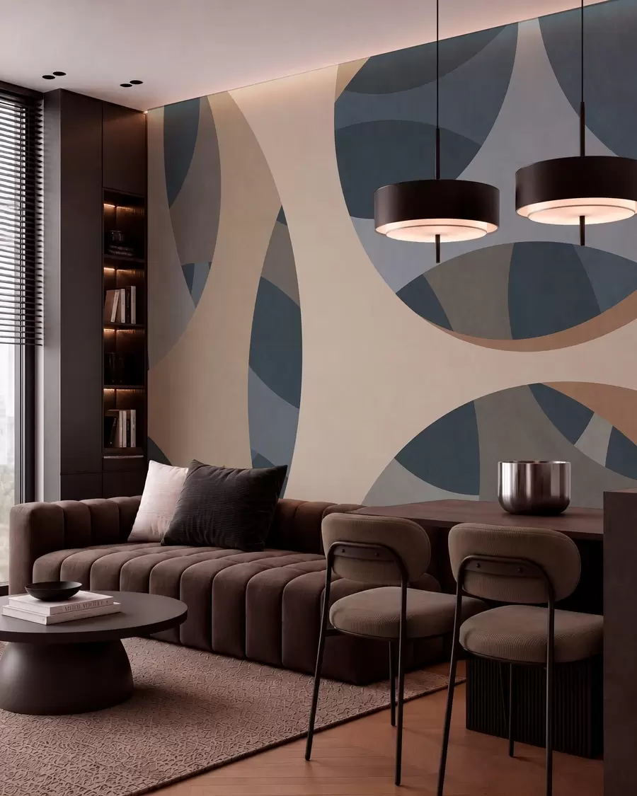 murais de parede abstração textural contemporânea em tons de azul e bege w05751