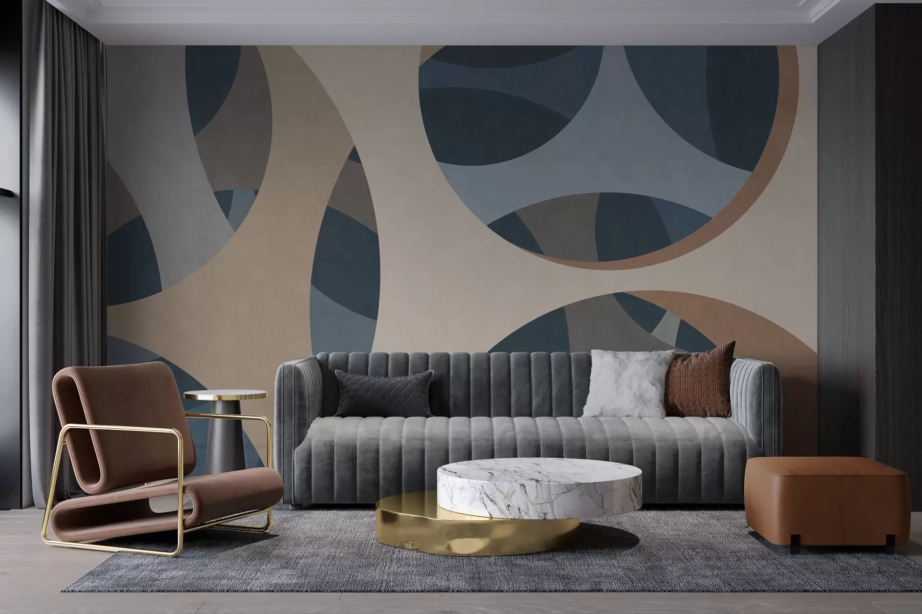 murais de parede abstração textural contemporânea em tons de azul e bege w05751