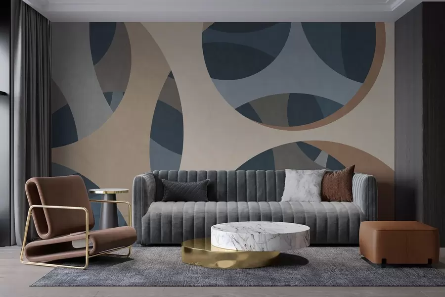 murais de parede abstração textural contemporânea em tons de azul e bege w05751