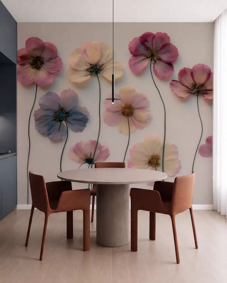 murais de parede Composição de herbário com efeito de flores prensadas e textura 3D w09911