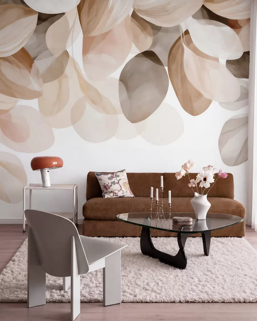 murais de parede Folhas pendentes em tom bege, em estilo aquarela w09923
