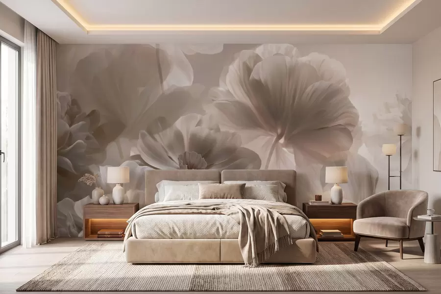murais de parede Pétalas de magnólia em tom creme, em estilo abstrato w09937