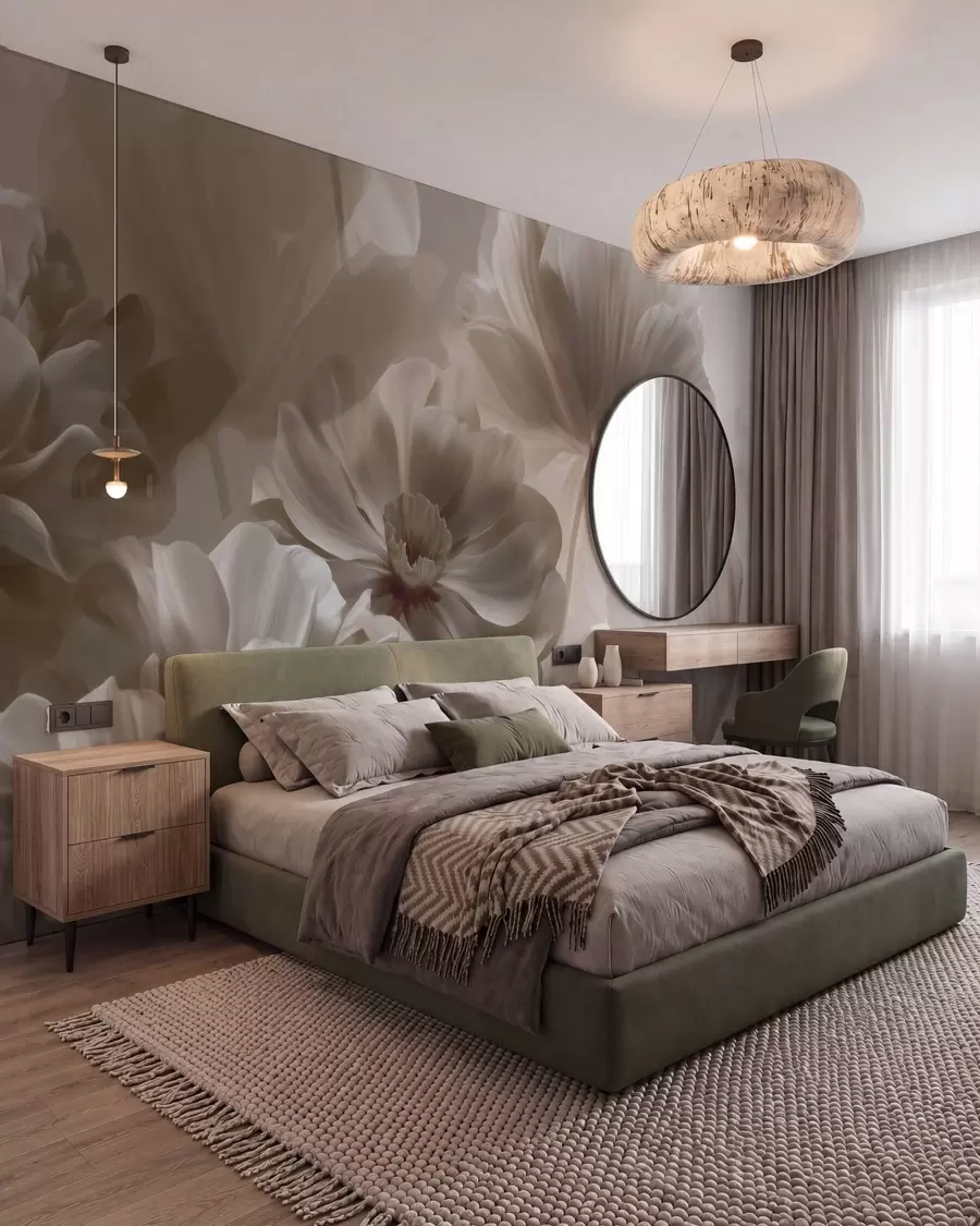 murais de parede Pétalas de magnólia em tom creme, em estilo abstrato w09937
