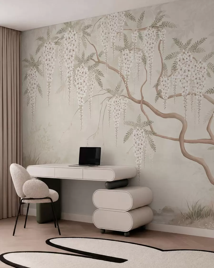 murais de parede Flores brancas caindo em cascata sobre águas calmas w05694