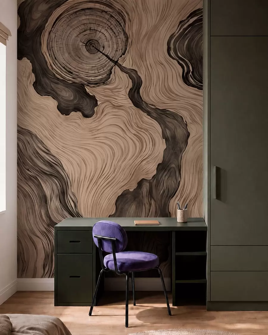murais de parede Um padrão abstrato com um desenho linear que imita o veio da madeira w05729
