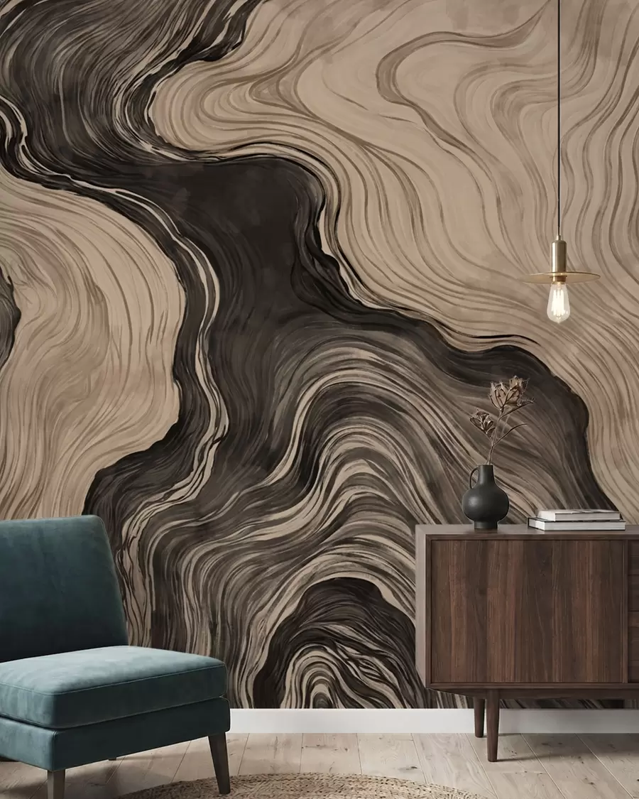 murais de parede Um padrão abstrato com um desenho linear que imita o veio da madeira w05729
