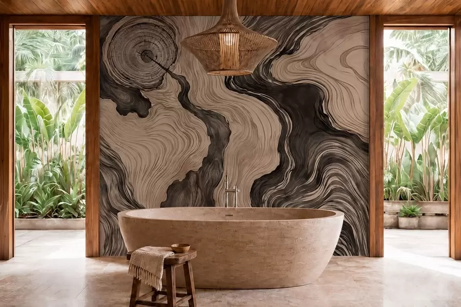 murais de parede Um padrão abstrato com um desenho linear que imita o veio da madeira w05729