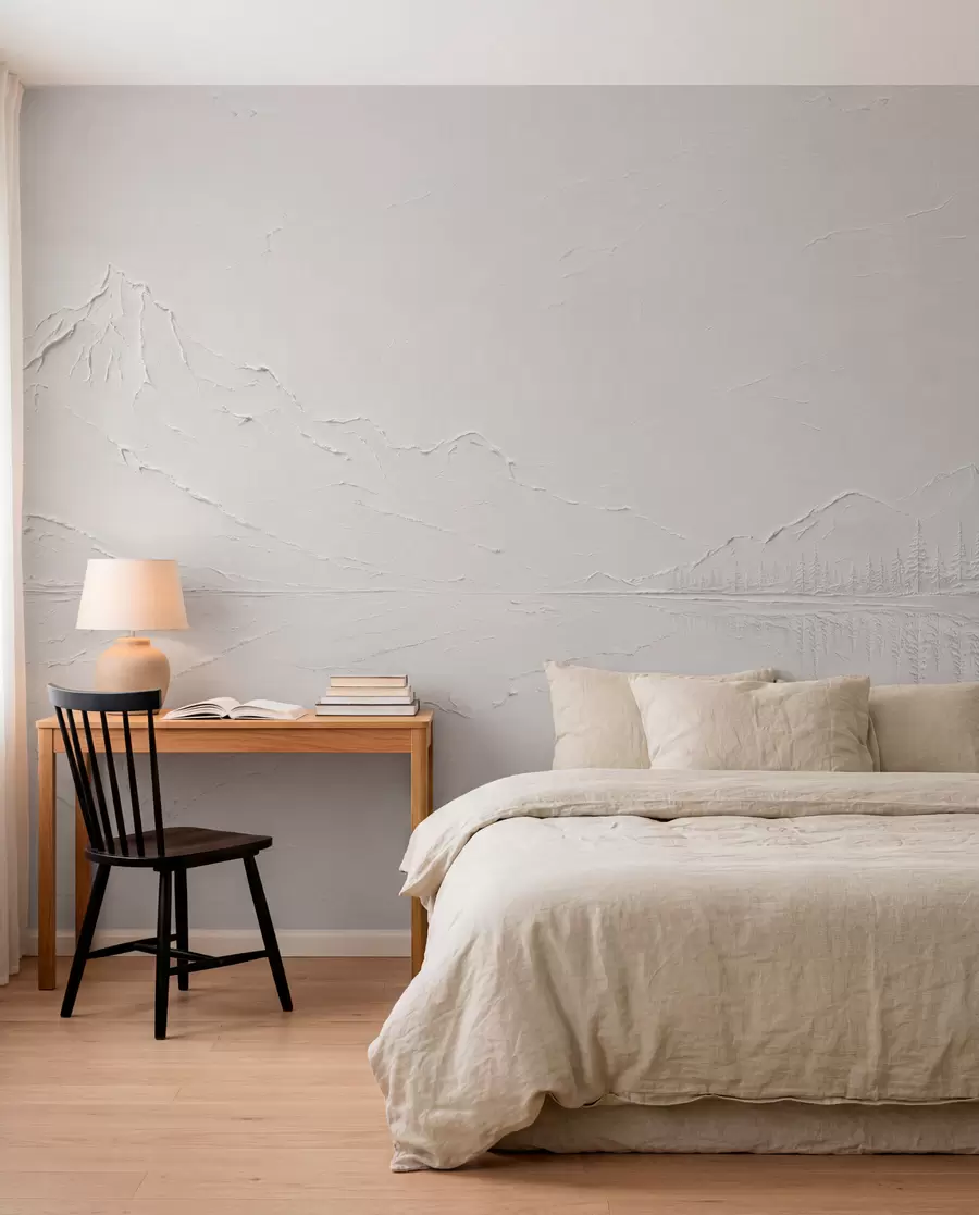 murais de parede Paisagem montanhosa em relevo com reflexo em águas calmas w05739