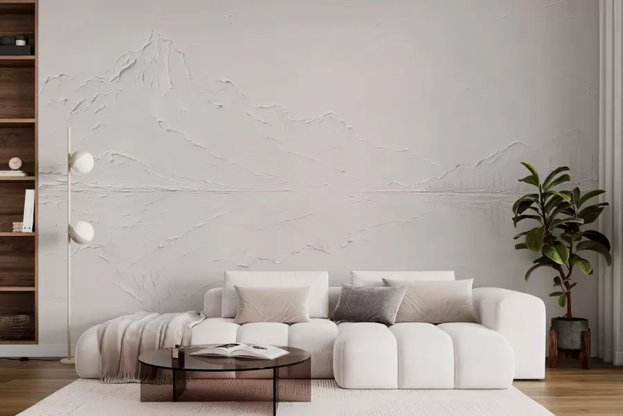 murais de parede Paisagem montanhosa em relevo com reflexo em águas calmas w05739