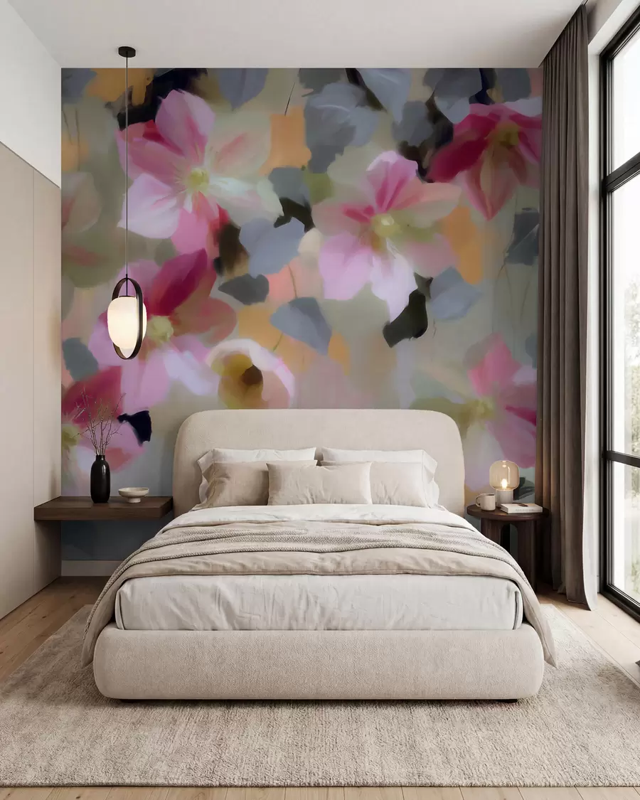 murais de parede Composição clara e arejada com flores pendentes em estilo aquarela w09931