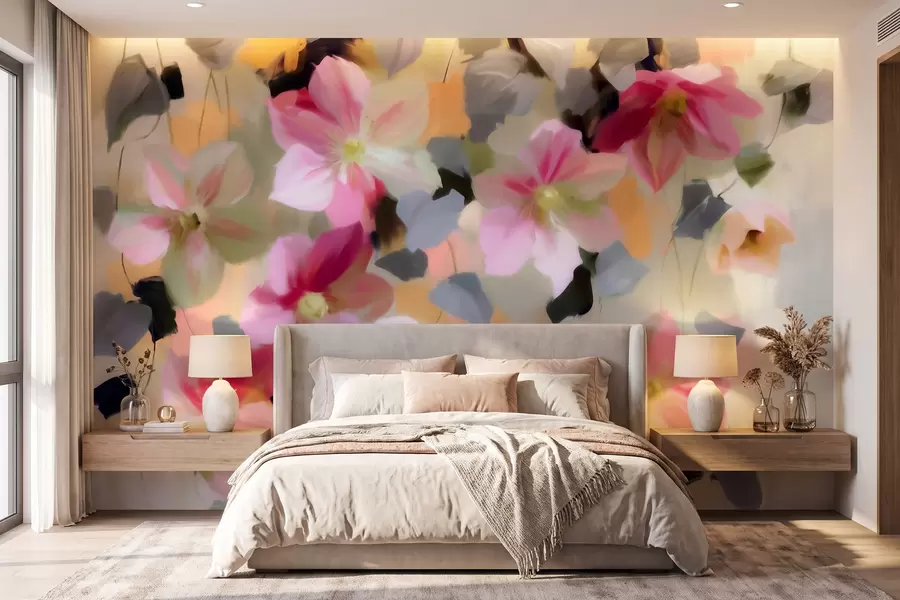 murais de parede Composição clara e arejada com flores pendentes em estilo aquarela w09931
