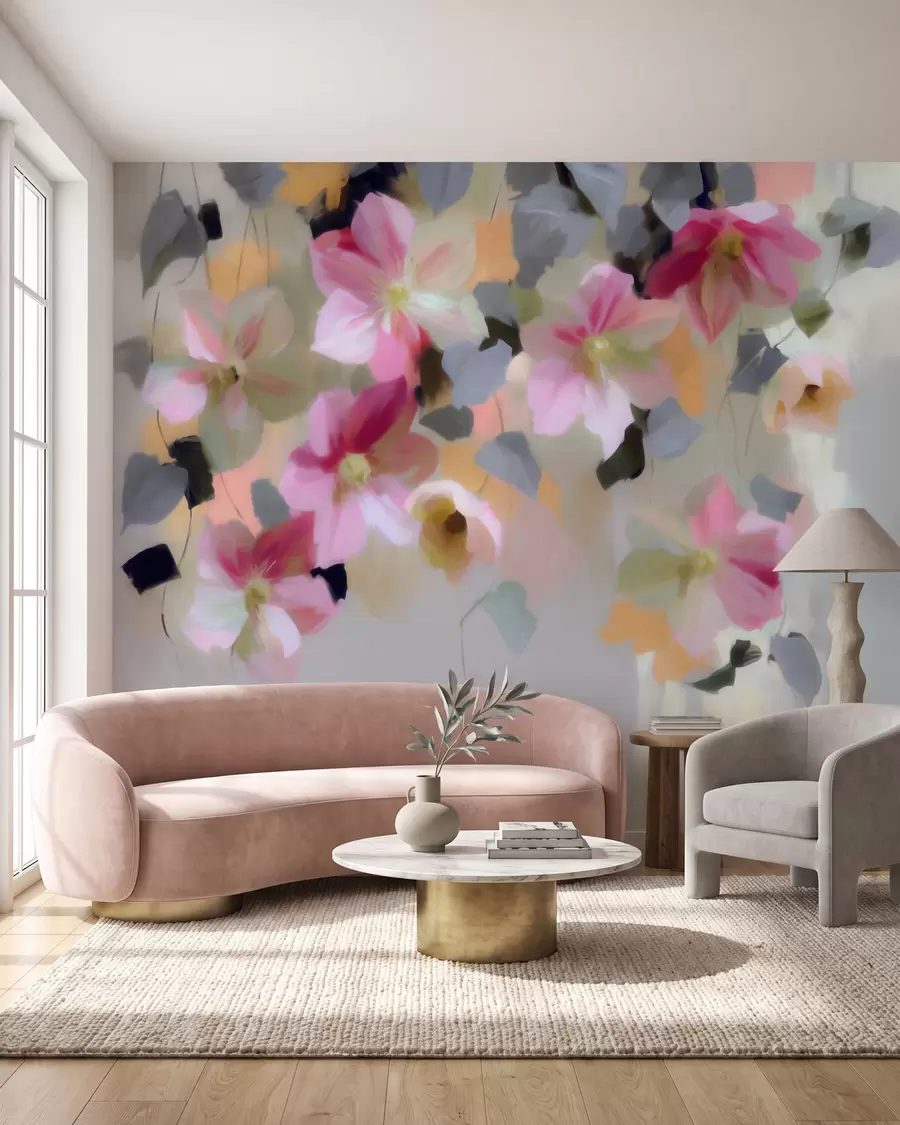 murais de parede Composição clara e arejada com flores pendentes em estilo aquarela w09931