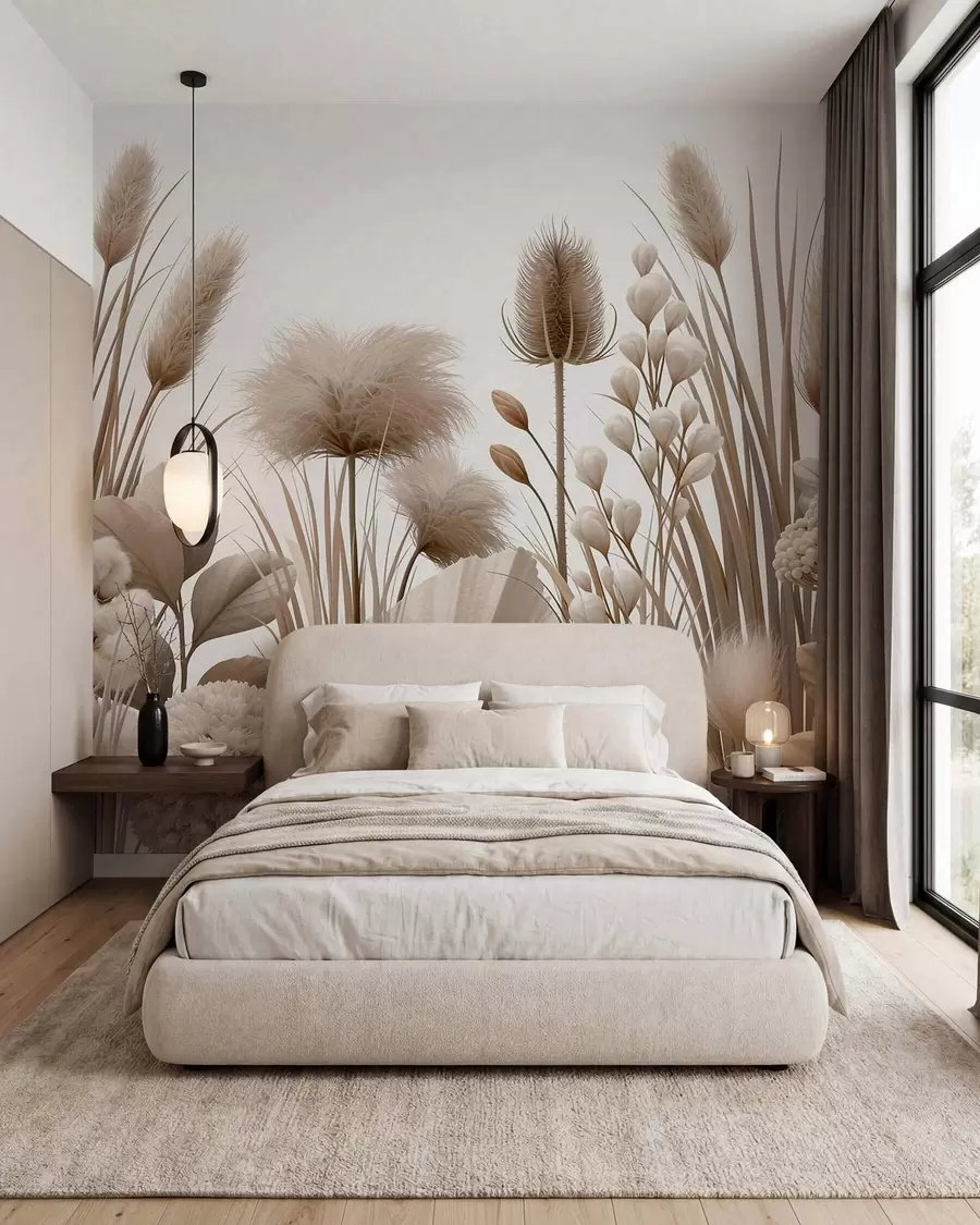 murais de parede Flores secas altas em tons neutros de bege w09932
