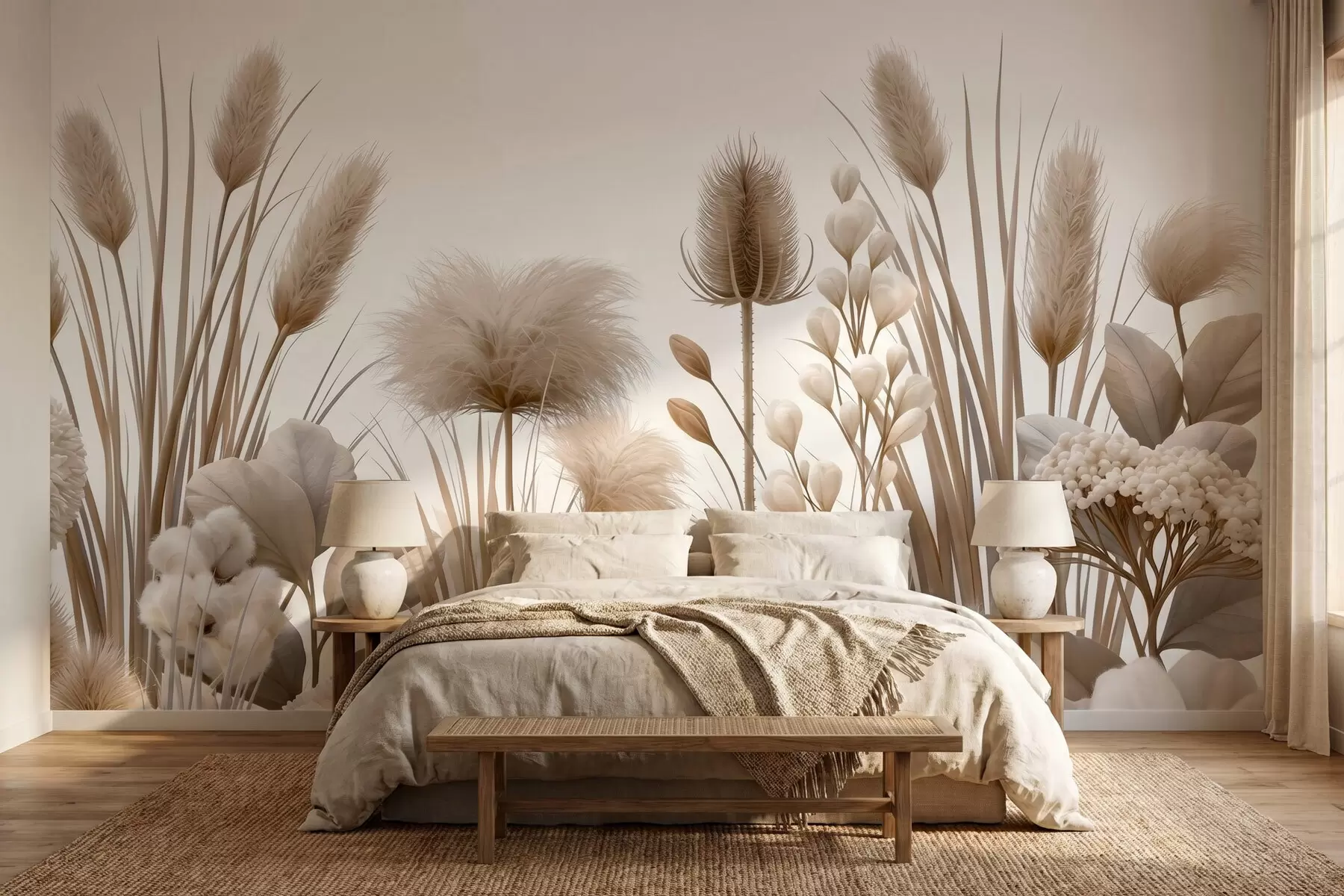 murais de parede Flores secas altas em tons neutros de bege w09932