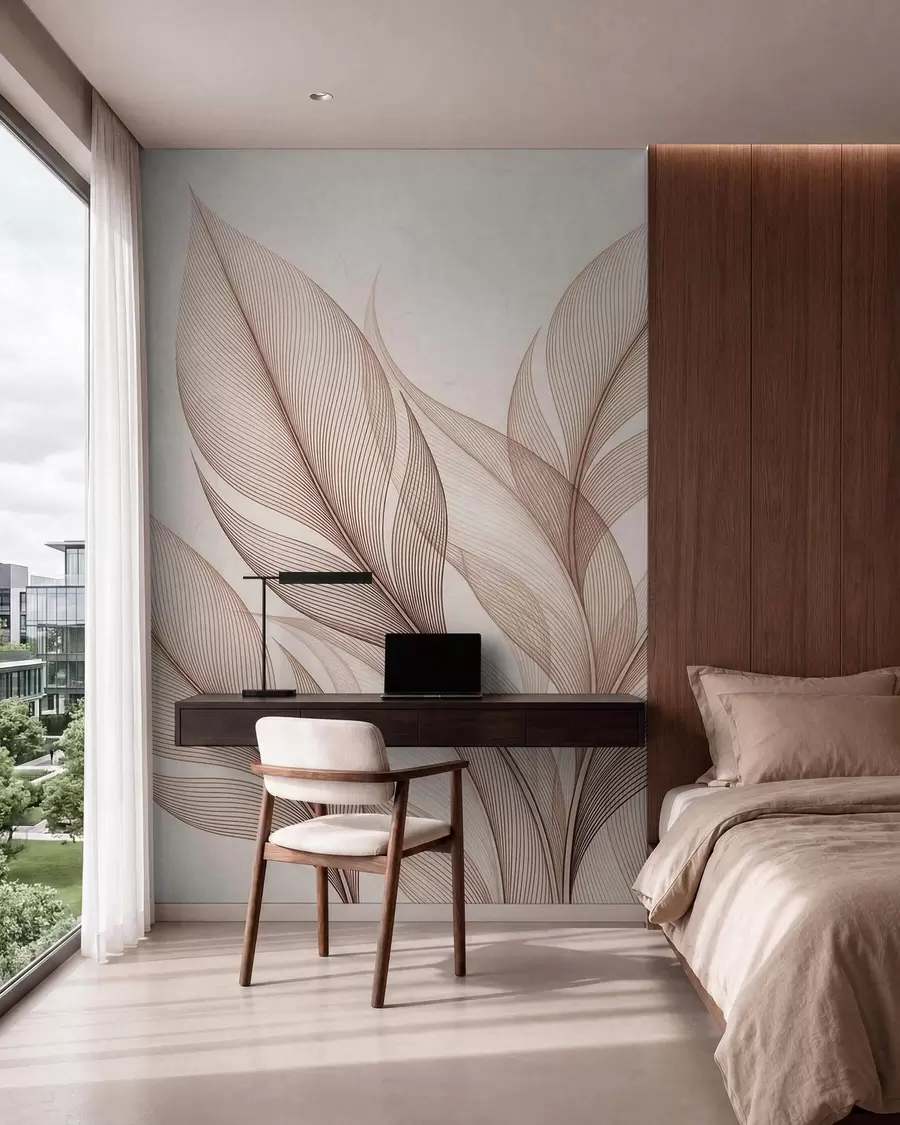 murais de parede Composição botânica elegante com grandes folhas estilizadas w09944