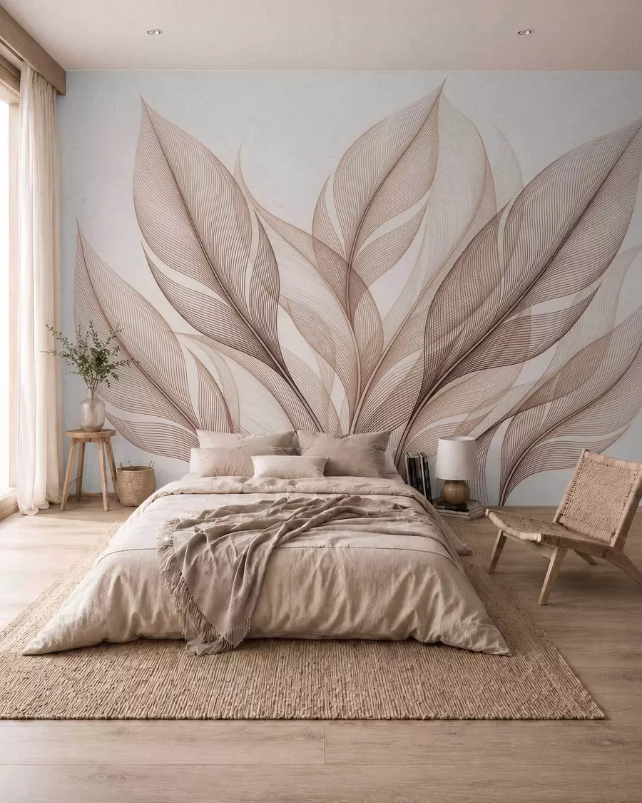 murais de parede Composição botânica elegante com grandes folhas estilizadas w09944