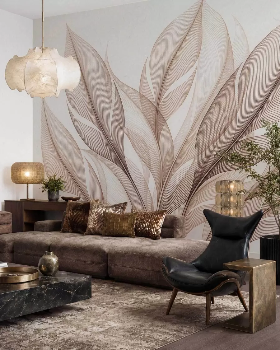 murais de parede Composição botânica elegante com grandes folhas estilizadas w09944