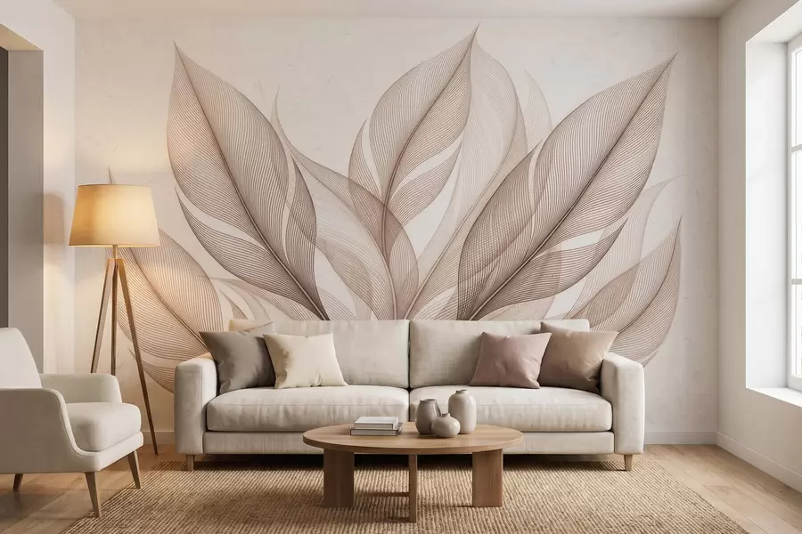 murais de parede Composição botânica elegante com grandes folhas estilizadas w09944