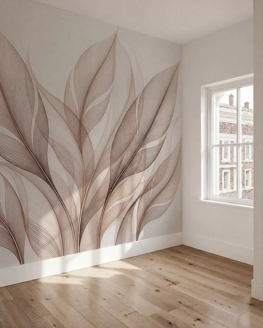 murais de parede Composição botânica elegante com grandes folhas estilizadas w09944
