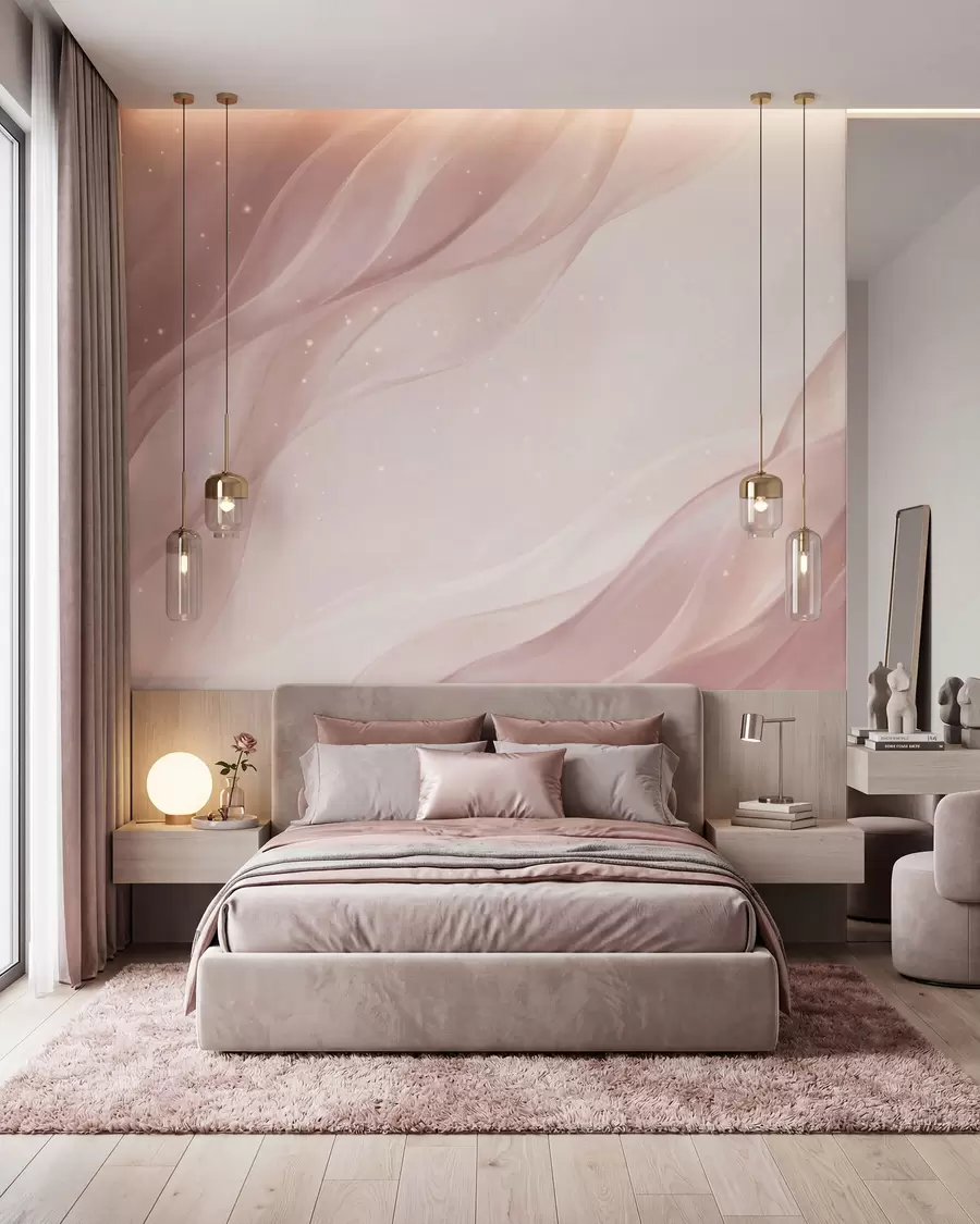murais de parede Composição abstrata delicada em tons suaves de rosa w09959