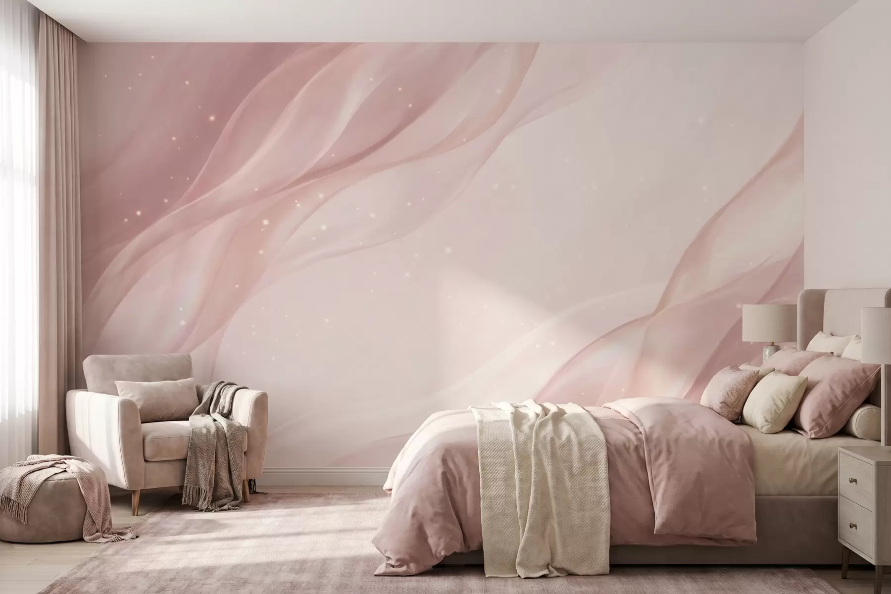 murais de parede Composição abstrata delicada em tons suaves de rosa w09959