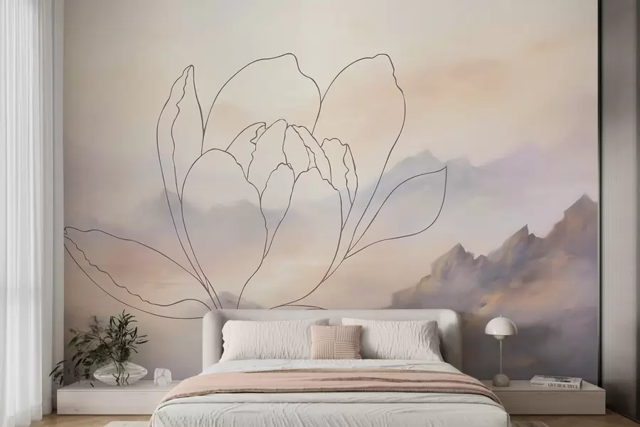 murais de parede Paisagem montanhosa com a silhueta de uma flor w05788