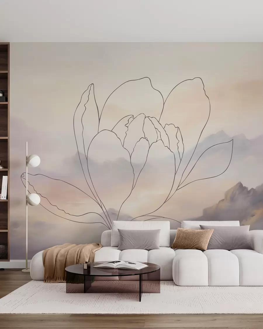 murais de parede Paisagem montanhosa com a silhueta de uma flor w05788