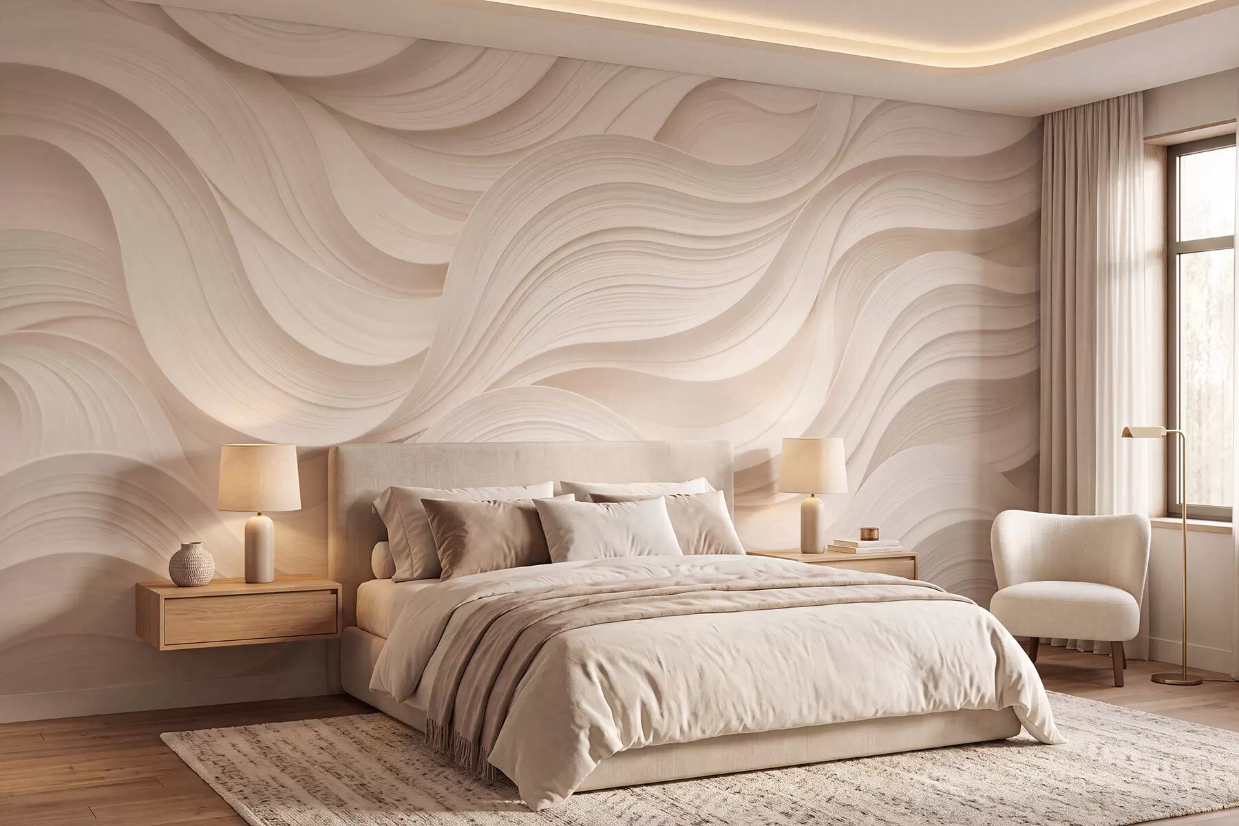 murais de parede Ondas abstratas em tom bege, em estilo 3D w09957