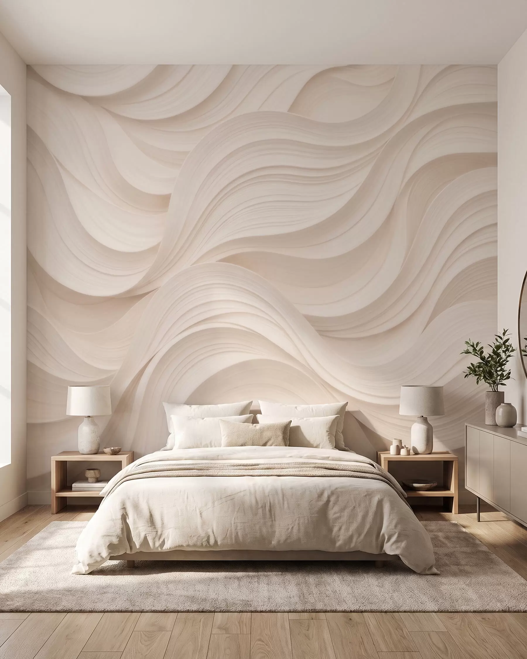 murais de parede Ondas abstratas em tom bege, em estilo 3D w09957