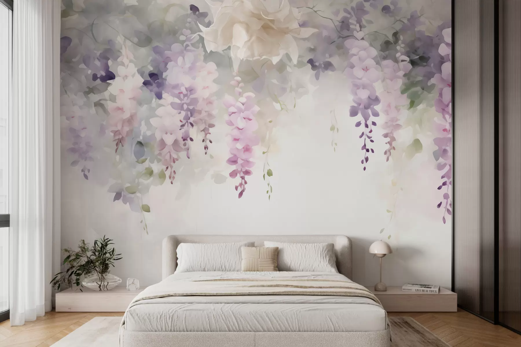 murais de parede Flores de glicínia pendentes w05795