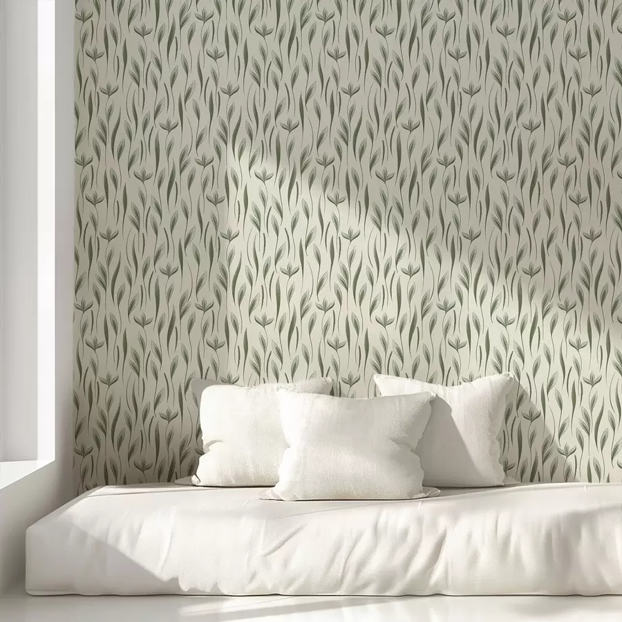 murais de parede Caules com folhas verdes estilizadas a01230v1