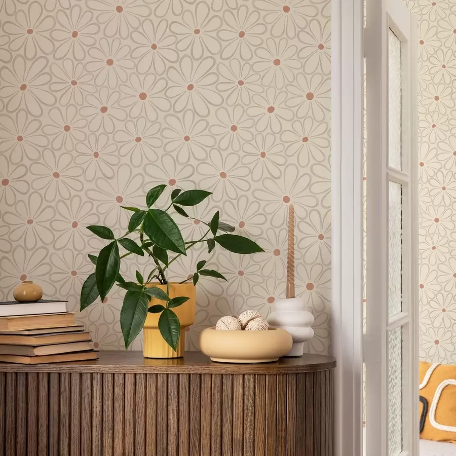murais de parede Flores grandes com contorno sobre um fundo creme claro a01234v1