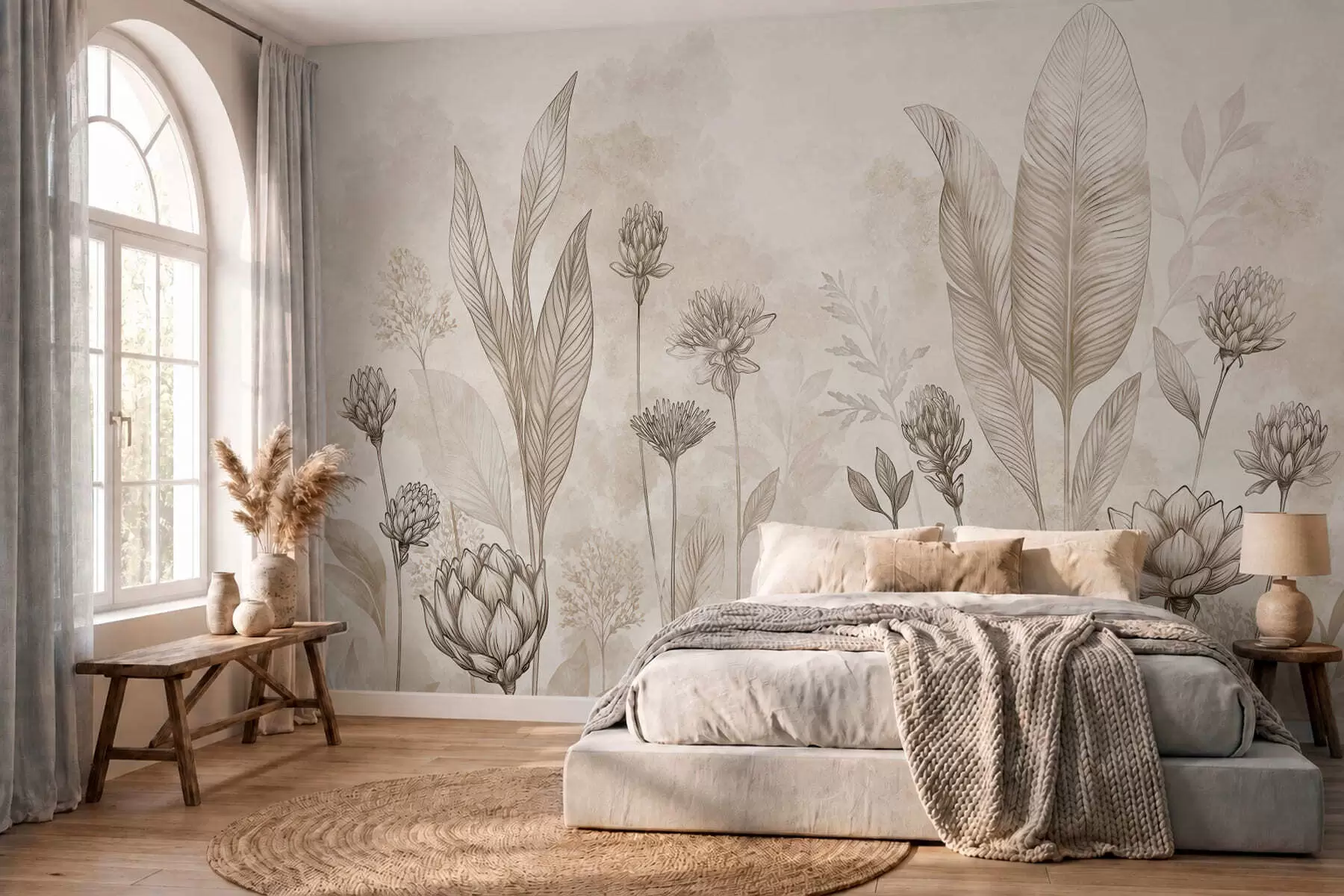 murais de parede Composição botânica com flores e folhas w05802