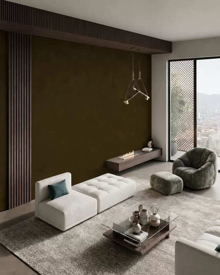 murais de parede Tom de verde-oliva escuro com textura suave e transições tonais naturais w05814v3