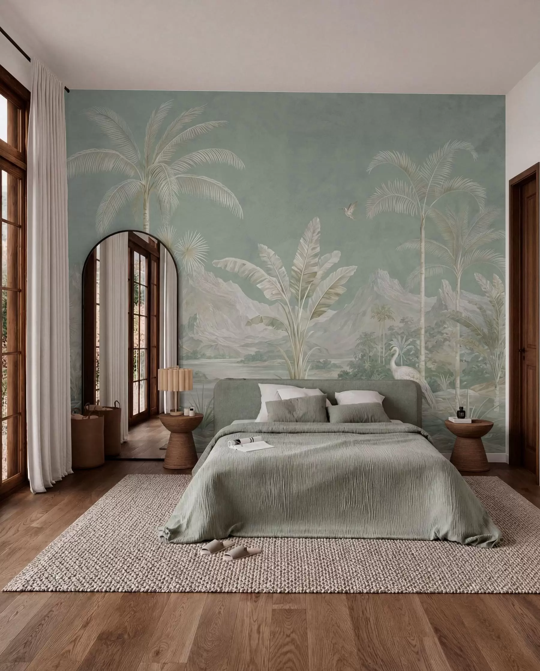 murais de parede Paisagem tropical em suaves tons de verde w05819