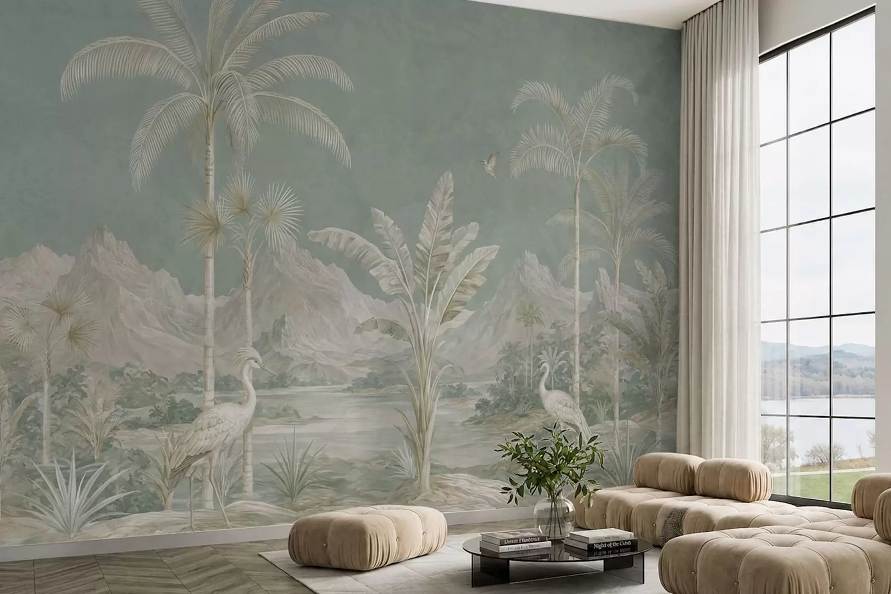 murais de parede Paisagem tropical em suaves tons de verde w05819