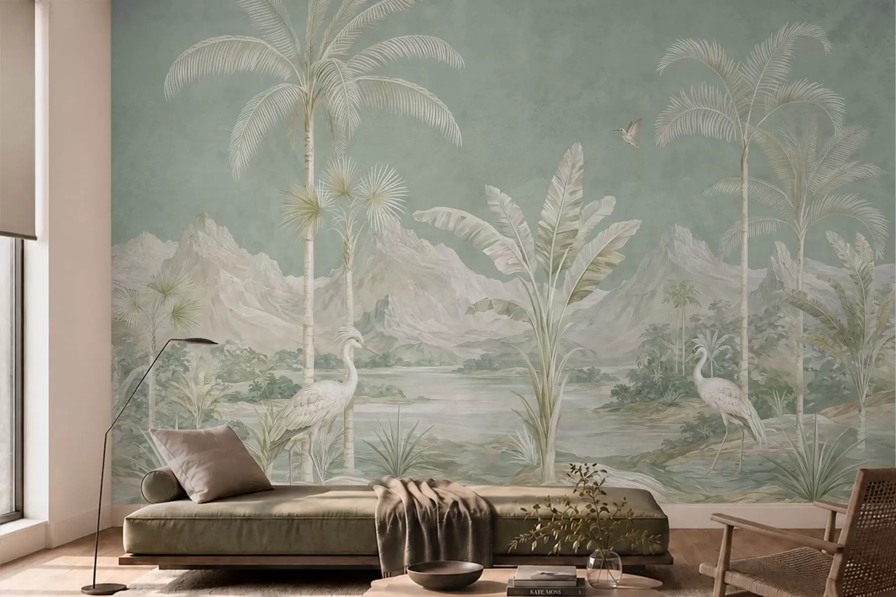 murais de parede Paisagem tropical em suaves tons de verde w05819