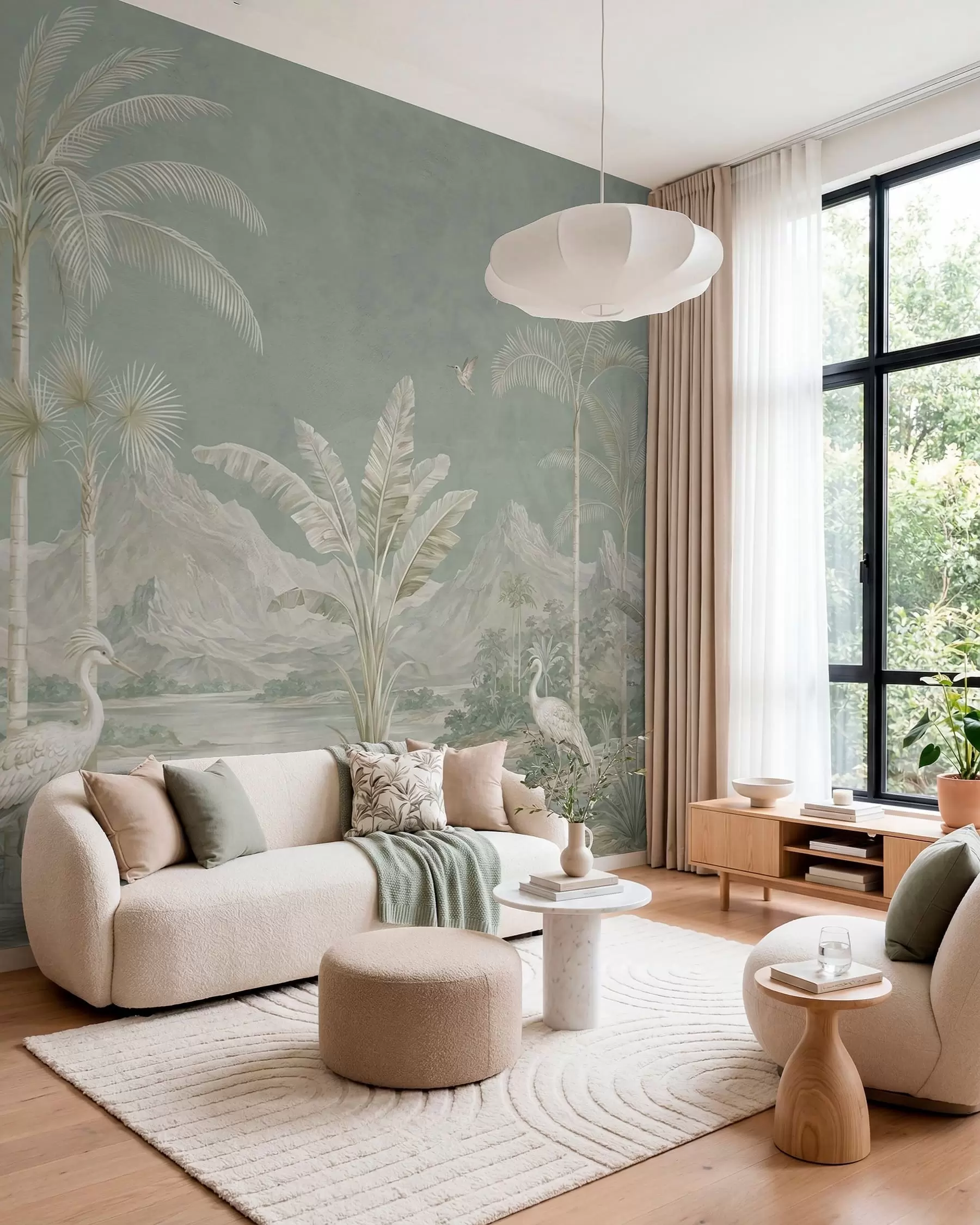 murais de parede Paisagem tropical em suaves tons de verde w05819